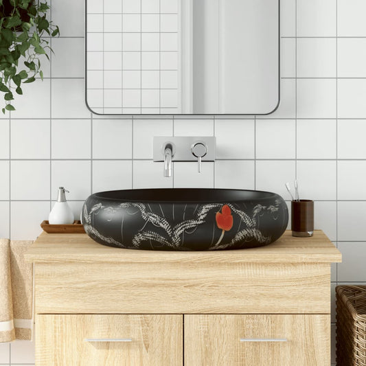 Countertop Basin Oval 59x40x15 cm Ceramic Black and white