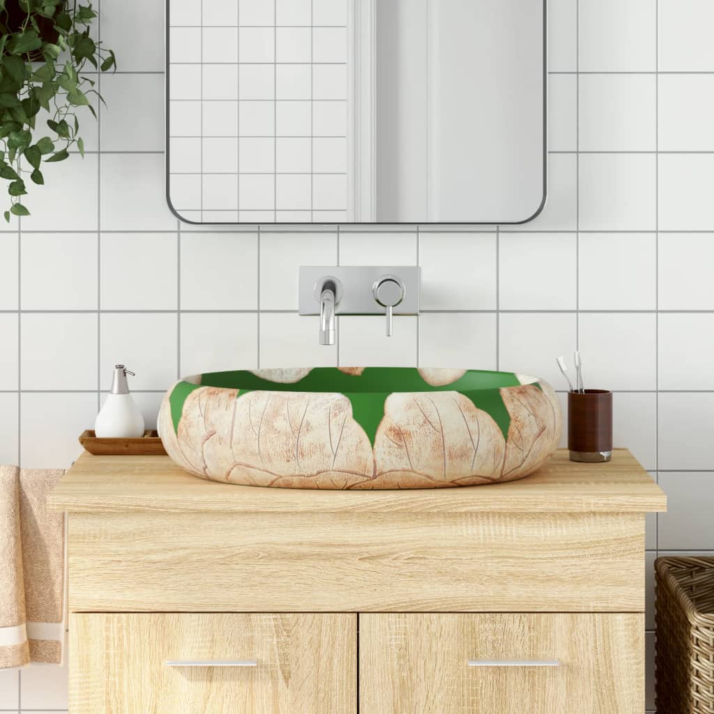 Countertop Basin Oval 59x40x15 cm Ceramic Brown and green