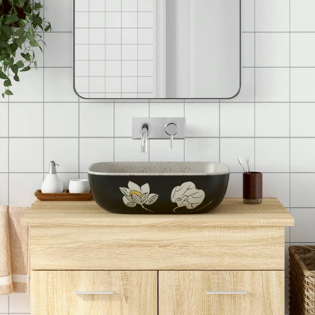 Countertop Basin Rectangular 48x37.5x13.5 cm Ceramic Grey and black
