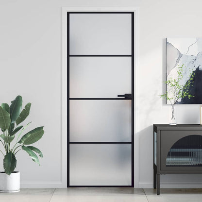 Interior Door Slim Black 76x201.5 cm Tempered Glass&Aluminium 3 Horizontal Bars Black and matt