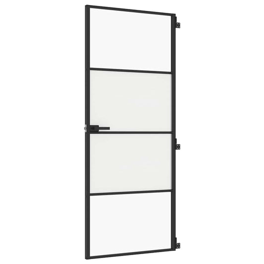 vidaXL Interior Door Slim Black 83x201,5 cm Tempered Glass and Aluminium 2