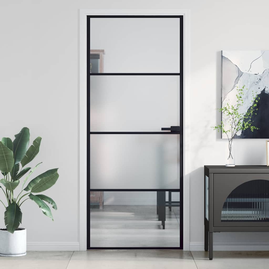 vidaXL Interior Door Slim Black 83x201,5 cm Tempered Glass and Aluminium 1