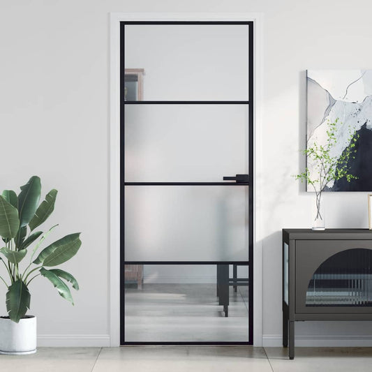 vidaXL Interior Door Slim Black 83x201,5 cm Tempered Glass and Aluminium 1