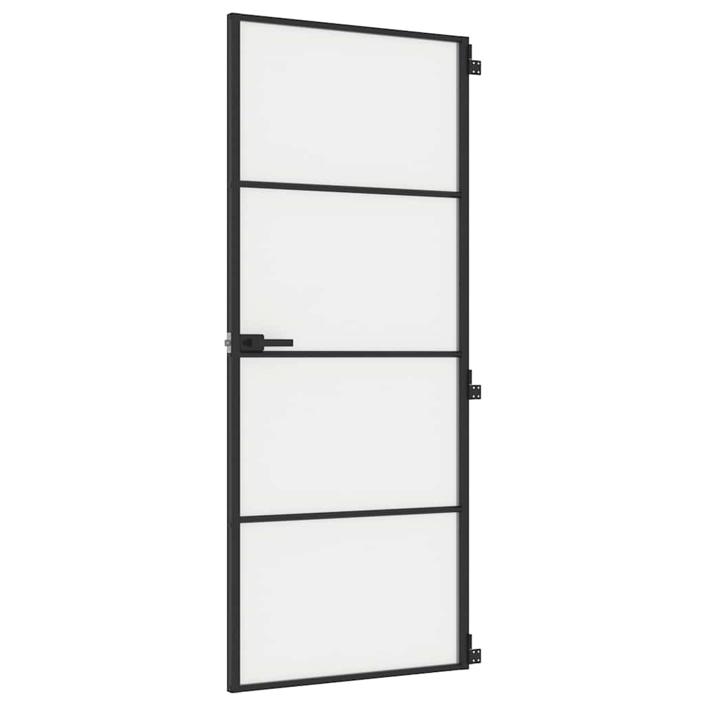 vidaXL Interior Door Slim Black 83x201.5 cm Tempered Glass and Aluminium 2