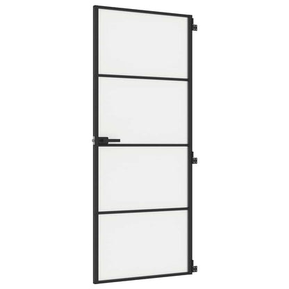 vidaXL Interior Door Slim Black 83x201.5 cm Tempered Glass and Aluminium 2