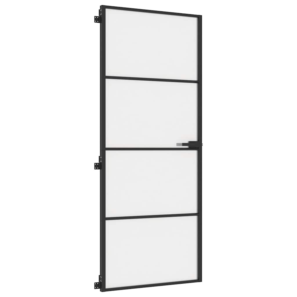 vidaXL Interior Door Slim Black 83x201.5 cm Tempered Glass and Aluminium 4