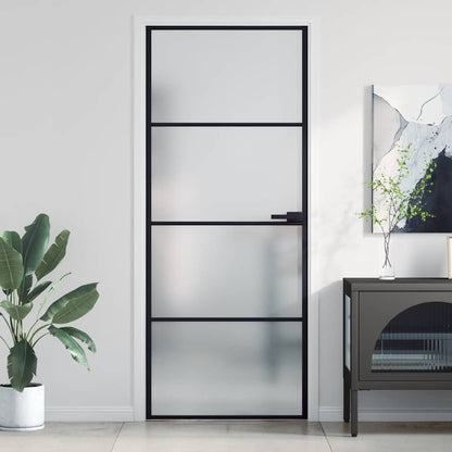 vidaXL Interior Door Slim Black 83x201.5 cm Tempered Glass and Aluminium 1