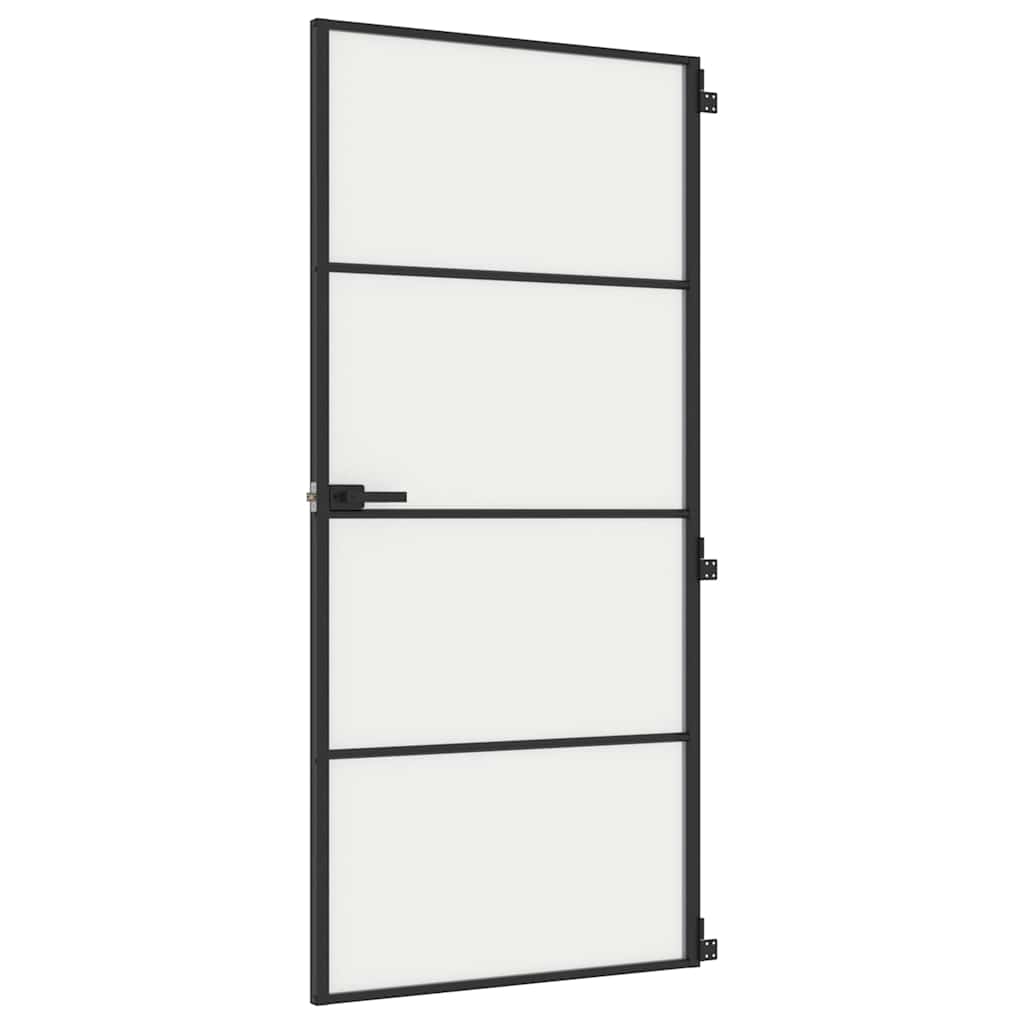 vidaXL Interior Door Slim Black 93x201.5 cm Tempered Glass and Aluminium 2