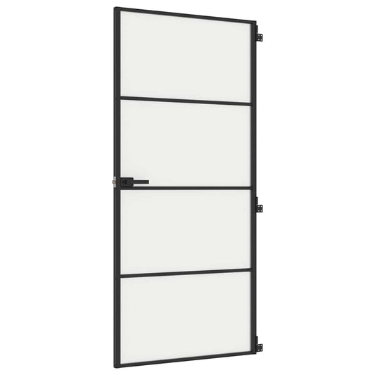 vidaXL Interior Door Slim Black 93x201.5 cm Tempered Glass and Aluminium 2