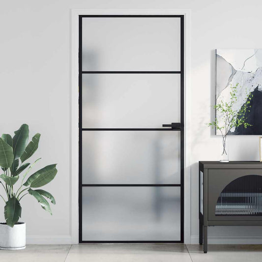 vidaXL Interior Door Slim Black 93x201.5 cm Tempered Glass and Aluminium 1