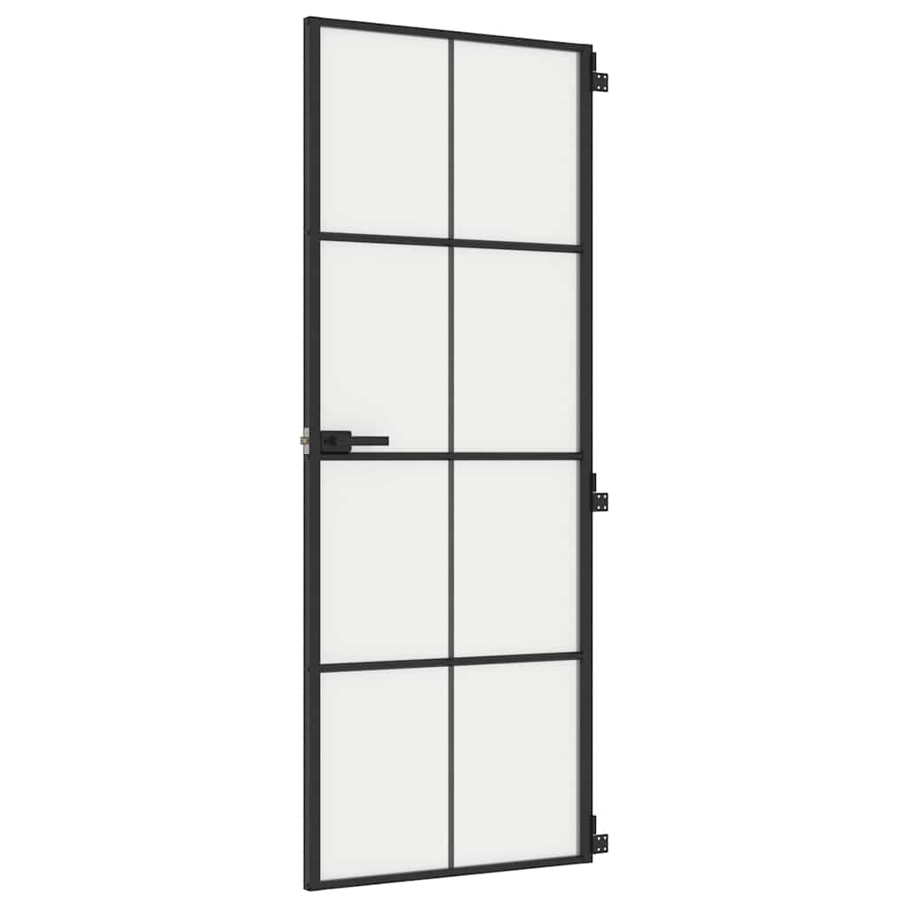 Interior Door Slim Black 76x201.5 cm Tempered Glass&Aluminium 4x2 Grids Black and matt
