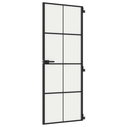 Interior Door Slim Black 76x201.5 cm Tempered Glass&Aluminium 4x2 Grids Black and matt
