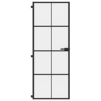 Interior Door Slim Black 76x201.5 cm Tempered Glass&Aluminium 4x2 Grids Black and matt