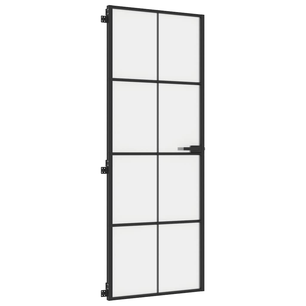 Interior Door Slim Black 76x201.5 cm Tempered Glass&Aluminium 4x2 Grids Black and matt