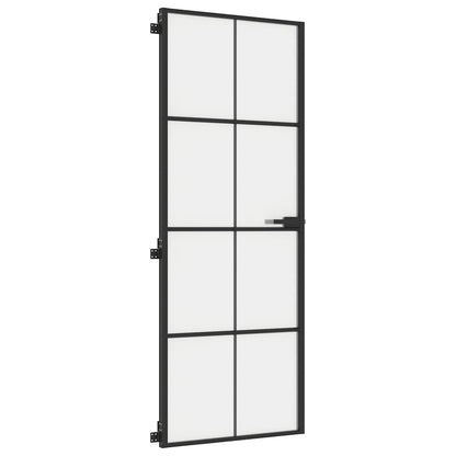 Interior Door Slim Black 76x201.5 cm Tempered Glass&Aluminium 4x2 Grids Black and matt