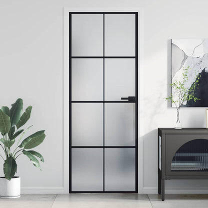 Interior Door Slim Black 76x201.5 cm Tempered Glass&Aluminium 4x2 Grids Black and matt