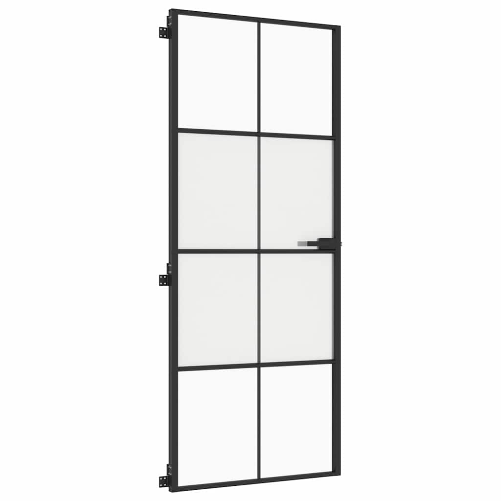 vidaXL Interior Door Slim Black 83x201,5 cm Tempered Glass and Aluminium 4