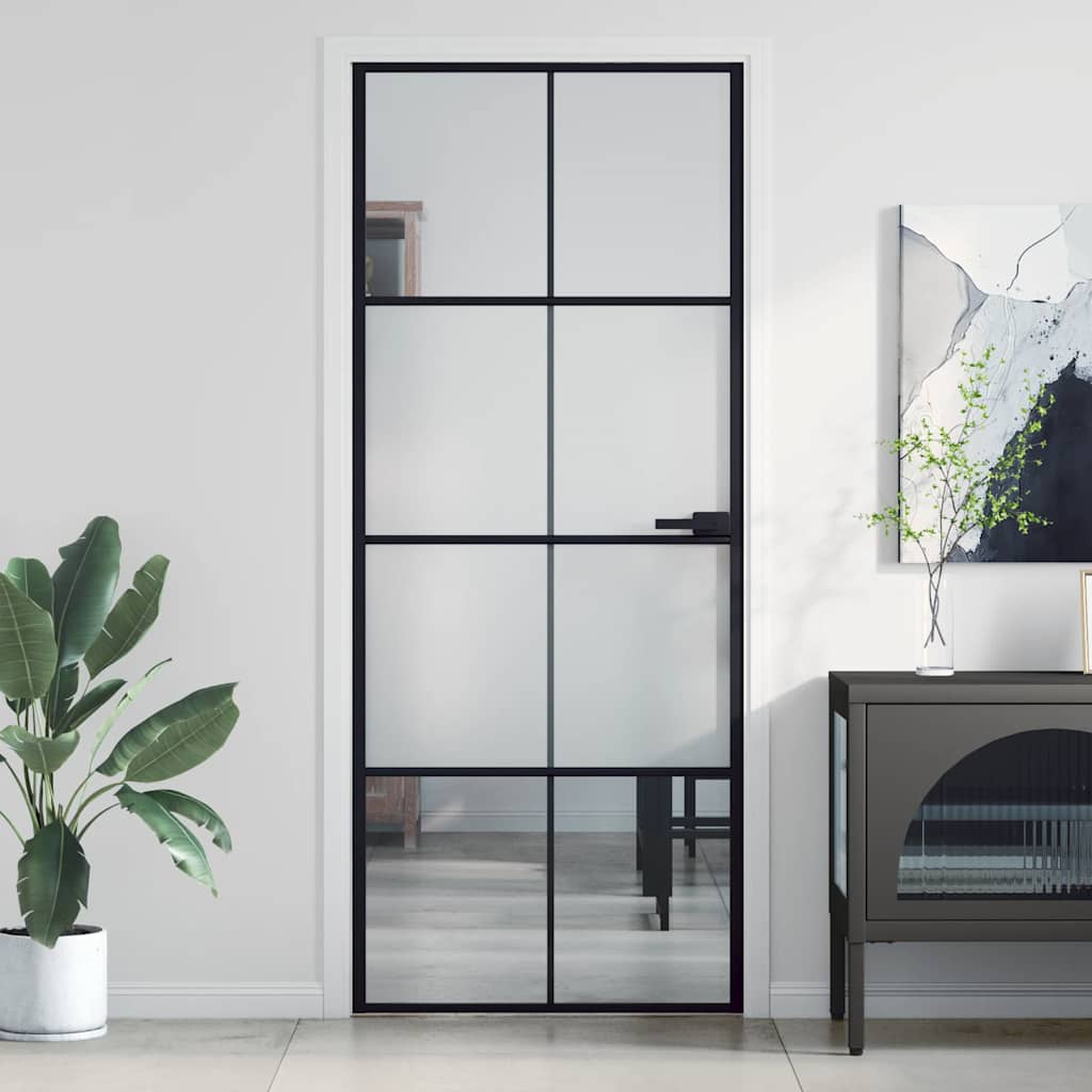 vidaXL Interior Door Slim Black 83x201,5 cm Tempered Glass and Aluminium 1