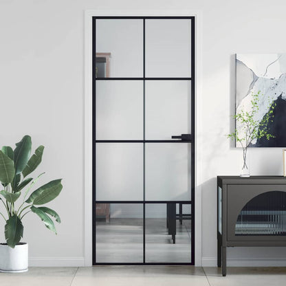 vidaXL Interior Door Slim Black 83x201,5 cm Tempered Glass and Aluminium 1