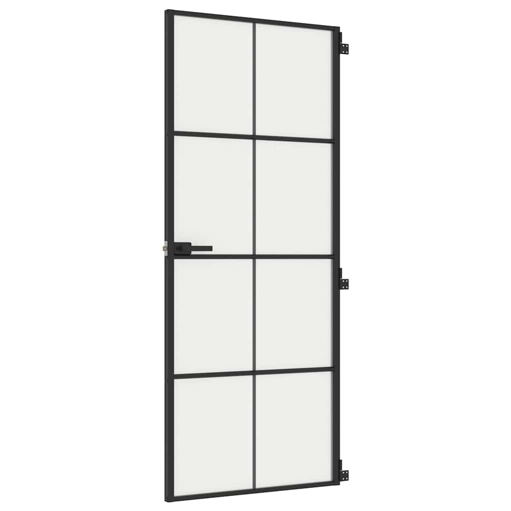 vidaXL Interior Door Slim Black 83x201.5 cm Tempered Glass and Aluminium 2