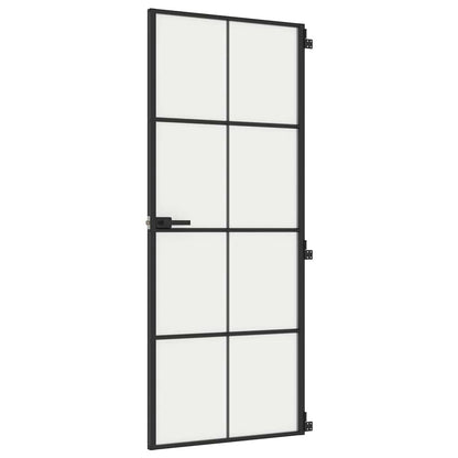 vidaXL Interior Door Slim Black 83x201.5 cm Tempered Glass and Aluminium 2
