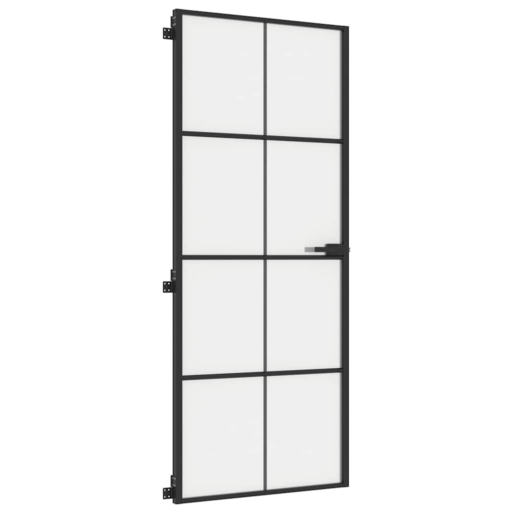 vidaXL Interior Door Slim Black 83x201.5 cm Tempered Glass and Aluminium 4
