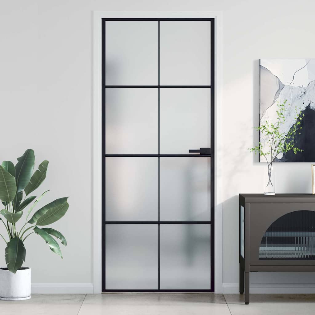 vidaXL Interior Door Slim Black 83x201.5 cm Tempered Glass and Aluminium 1