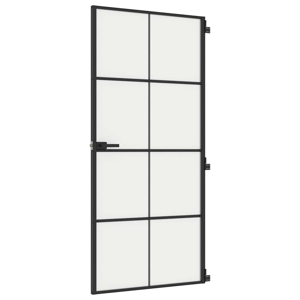 vidaXL Interior Door Slim Black 93x201.5 cm Tempered Glass and Aluminium 2