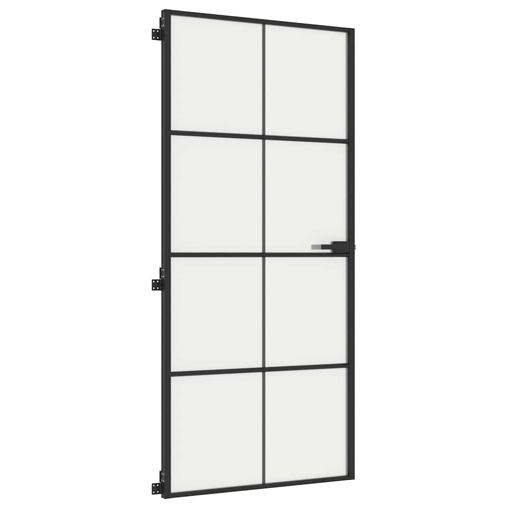vidaXL Interior Door Slim Black 93x201.5 cm Tempered Glass and Aluminium 4