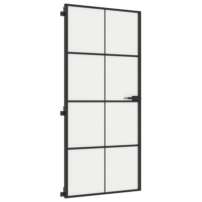 vidaXL Interior Door Slim Black 93x201.5 cm Tempered Glass and Aluminium 4