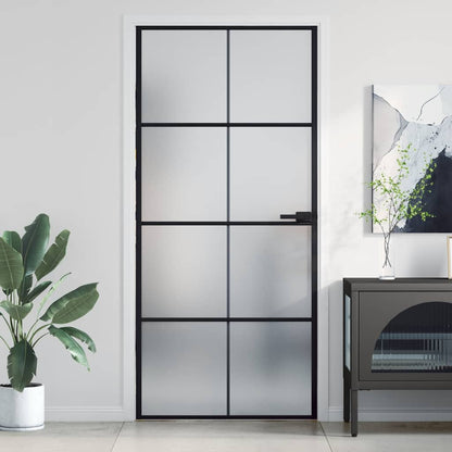 vidaXL Interior Door Slim Black 93x201.5 cm Tempered Glass and Aluminium 1