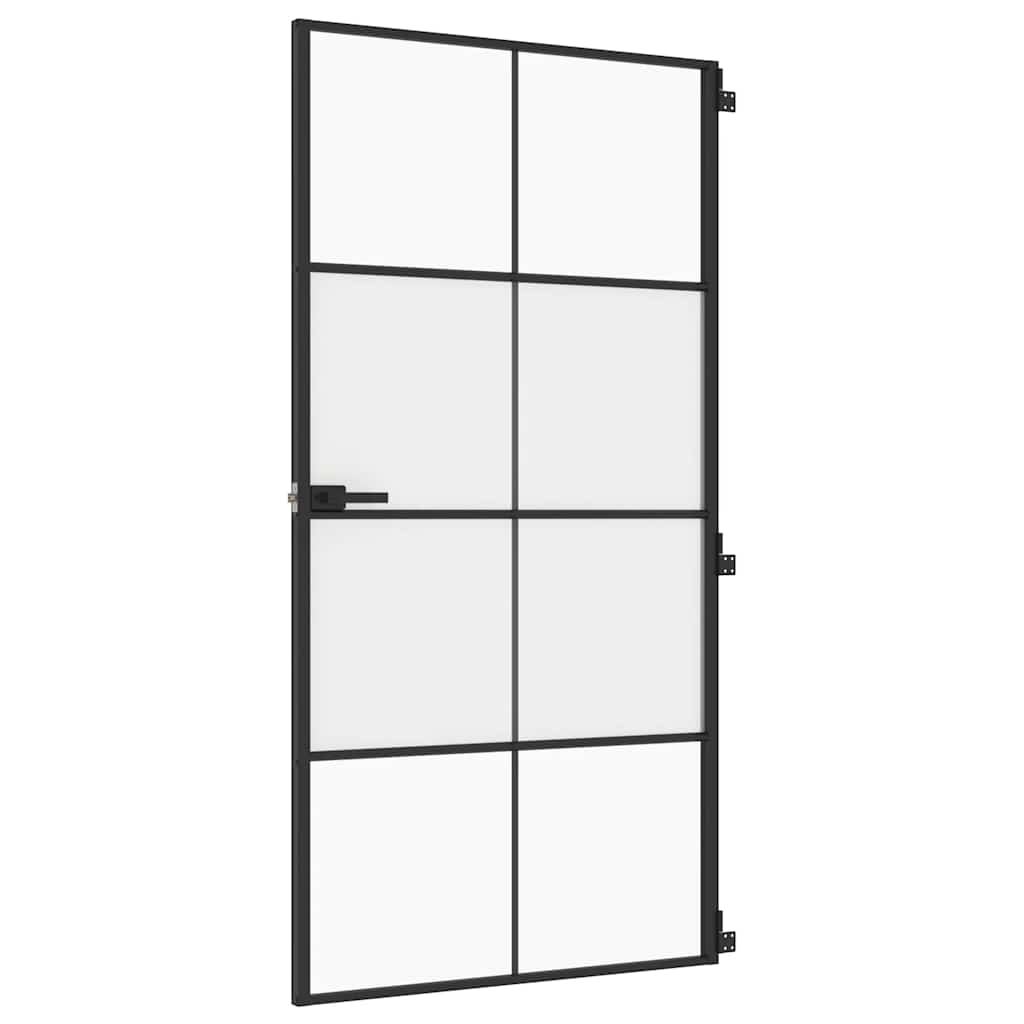 vidaXL Interior Door Slim Black 102,5x201,5 cm Tempered Glass and Aluminium 2