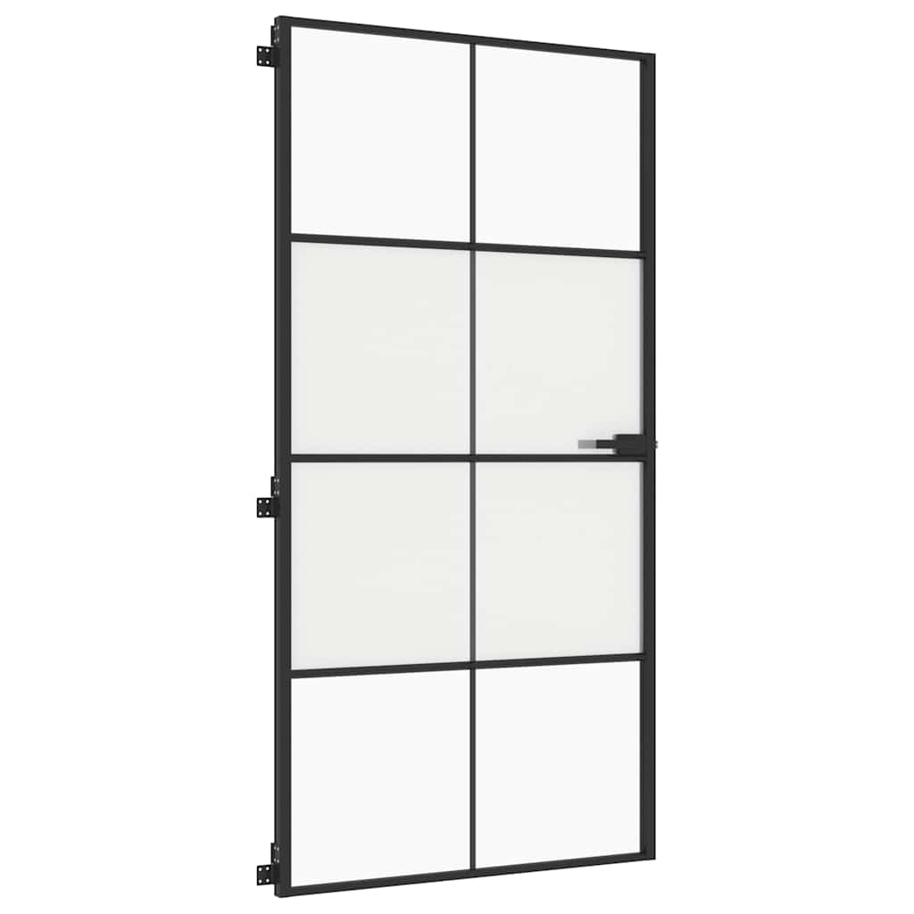 vidaXL Interior Door Slim Black 102,5x201,5 cm Tempered Glass and Aluminium 4
