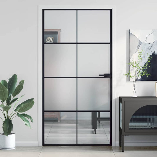 vidaXL Interior Door Slim Black 102,5x201,5 cm Tempered Glass and Aluminium 1