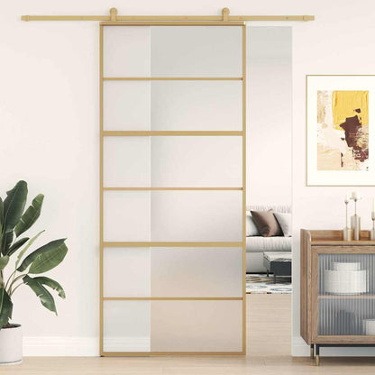 Sliding Door 90x205 cm Clear ESG Glass and Aluminium Gold and matt 5 horizontal bars