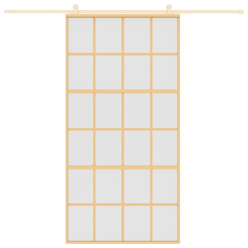 Sliding Door 102,5x205 cm Clear ESG Glass and Aluminium Length 205 cm Width 102.5 cm Gold and matt 6x4 grids