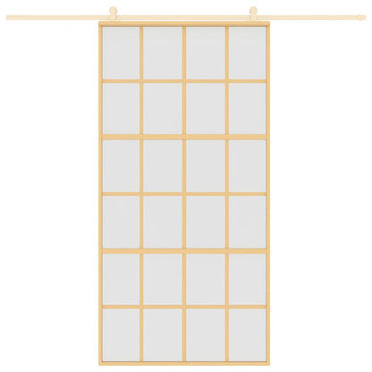Sliding Door 102,5x205 cm Clear ESG Glass and Aluminium Length 205 cm Width 102.5 cm Gold and matt 6x4 grids