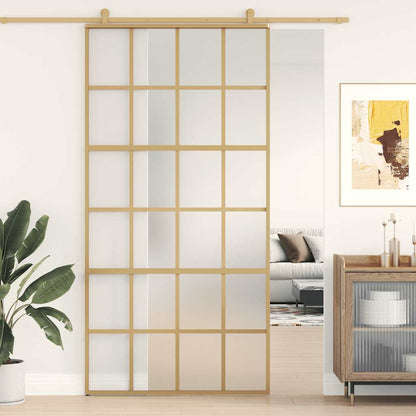 Sliding Door 102,5x205 cm Clear ESG Glass and Aluminium Length 205 cm Width 102.5 cm Gold and matt 6x4 grids