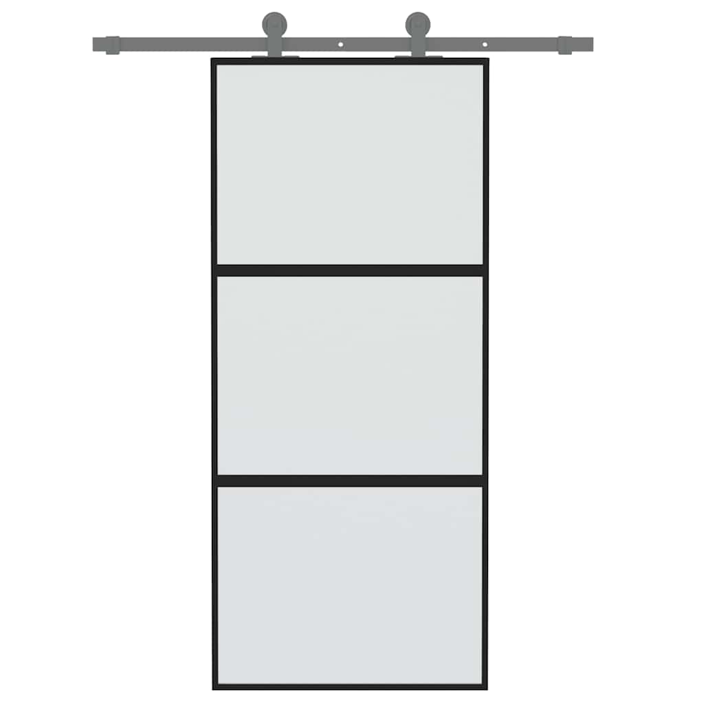 Sliding Door 90x205 cm Clear ESG Glass and Aluminium Black and matt 2 horizontal bars