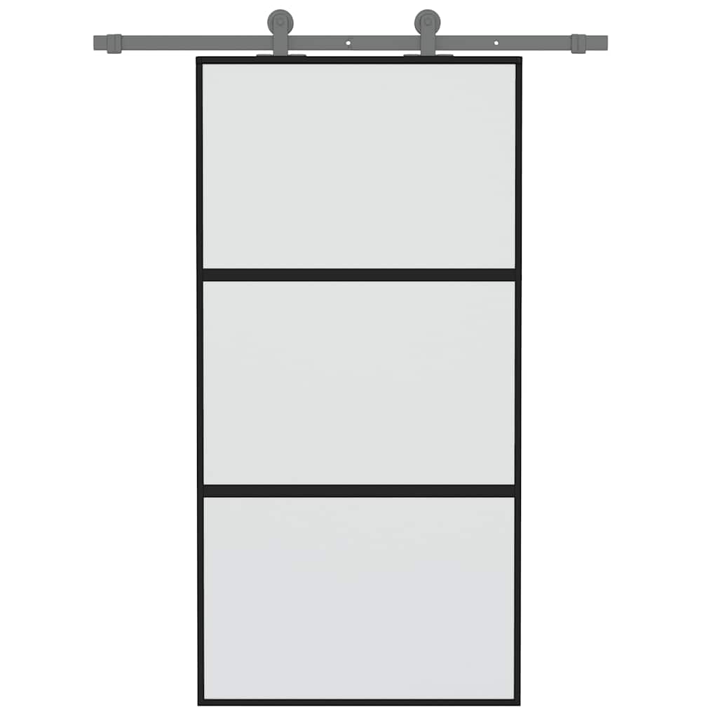 Sliding Door 102,5x205 cm Clear ESG Glass and Aluminium Length 205 cm Width 102.5 cm Black and matt 2 horizontal bars