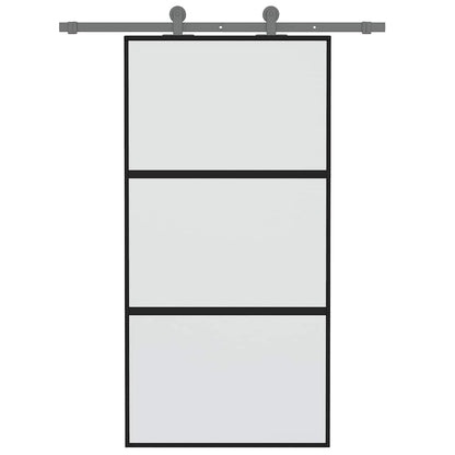 Sliding Door 102,5x205 cm Clear ESG Glass and Aluminium Length 205 cm Width 102.5 cm Black and matt 2 horizontal bars
