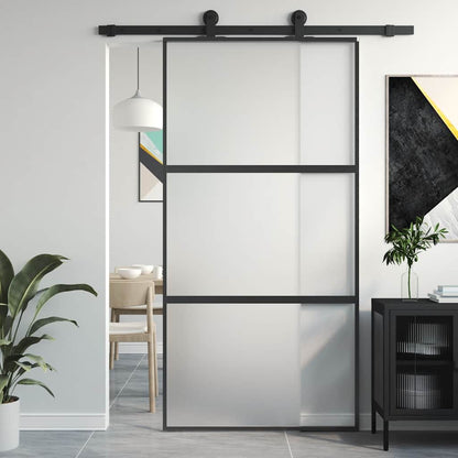 vidaXL Sliding Door Black 102.5x205 cm Tempered Glass and Aluminium 1