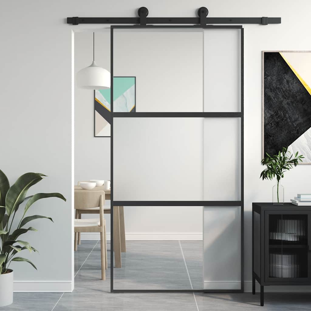 vidaXL Sliding Door 102.5x205 cm Clear ESG Glass and Aluminium