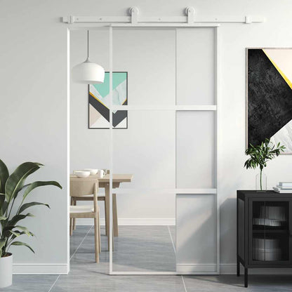 Sliding Door 90x205 cm Clear ESG Glass and Aluminium White and transparent 2 horizontal bars