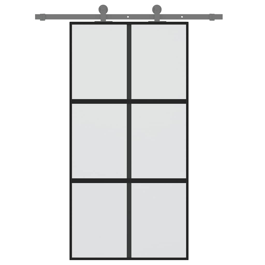Sliding Door 102,5x205 cm Clear ESG Glass and Aluminium Length 205 cm Width 102.5 cm Black and matt 3x2 grids