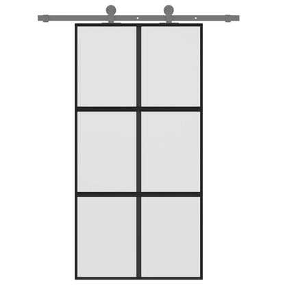 Sliding Door 102,5x205 cm Clear ESG Glass and Aluminium Length 205 cm Width 102.5 cm Black and matt 3x2 grids