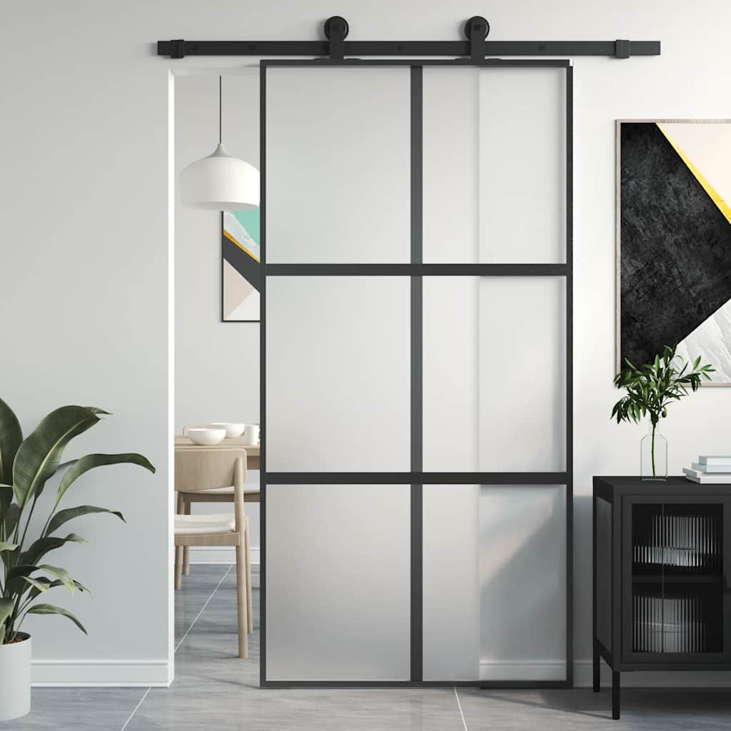 vidaXL Sliding Door Black 102.5x205 cm Tempered Glass and Aluminium 1