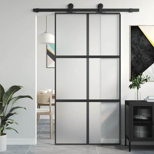 vidaXL Sliding Door Black 102.5x205 cm Tempered Glass and Aluminium 1