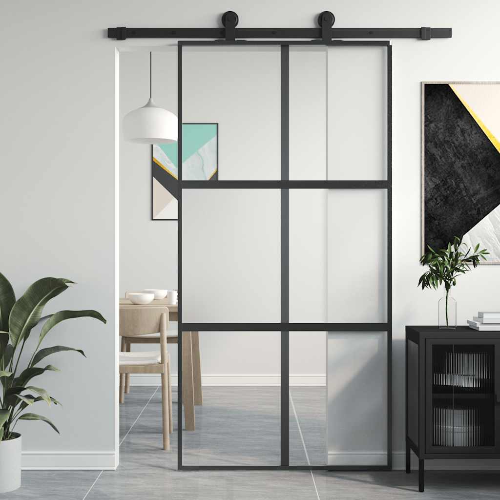 vidaXL Sliding Door 102.5x205 cm Clear ESG Glass and Aluminium