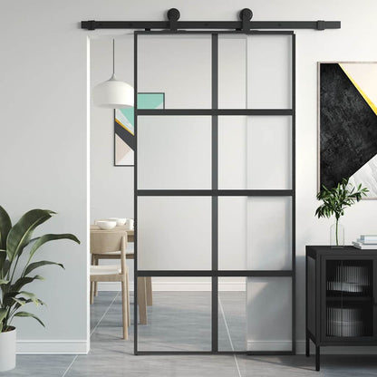 vidaXL Sliding Door Black 102,5x205 cm Tempered Glass and Aluminium 1